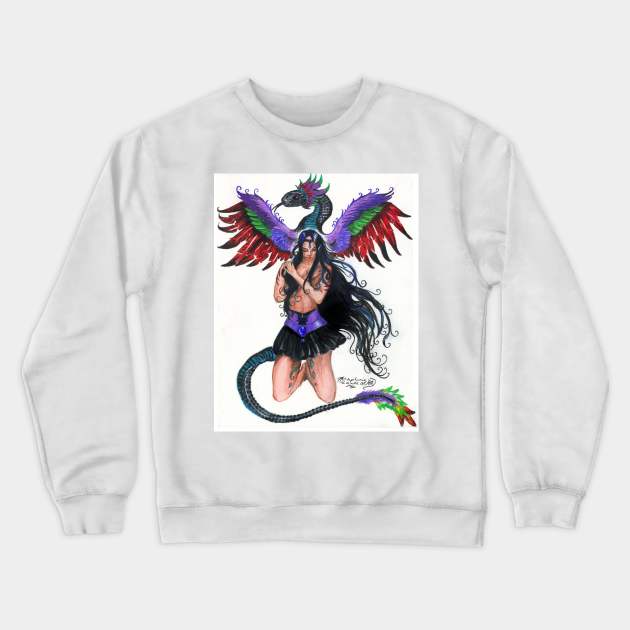 Girl with Dragon Crewneck Sweatshirt by pegacorna